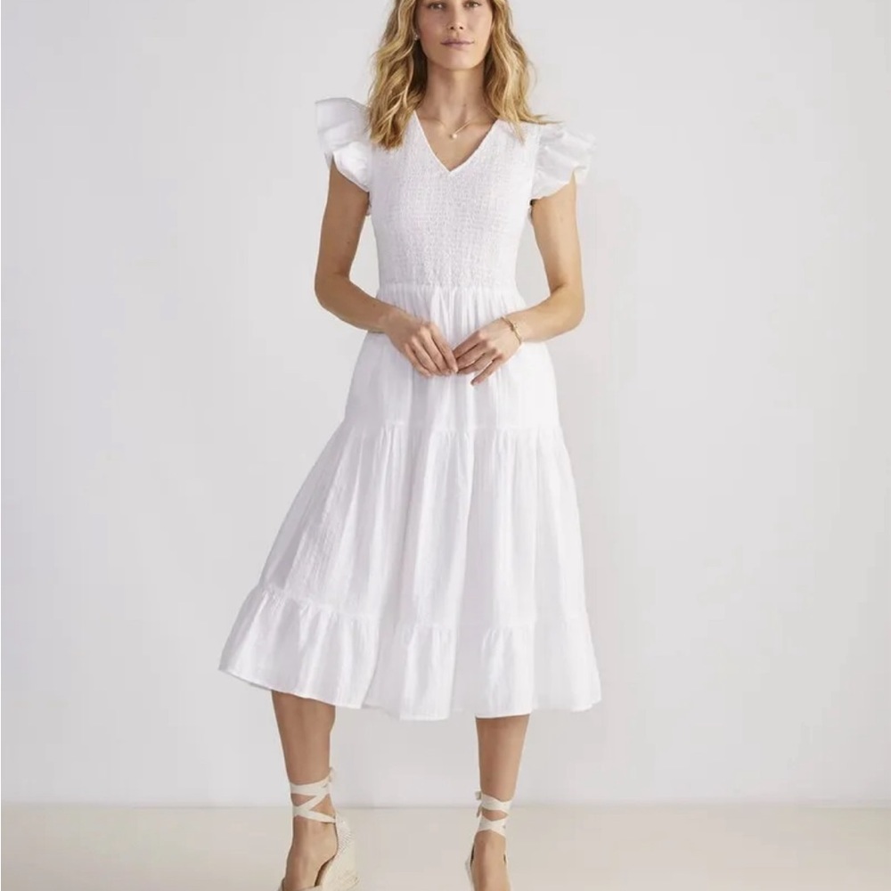 NWT $228 Vineyard Vines smocked v neck midi dress white sz XS